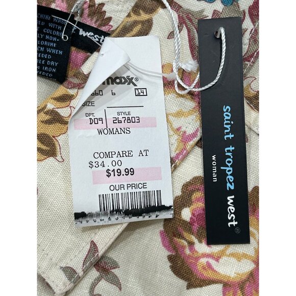 Saint Tropez West Floral Linen Jacket Button Down Size 1X Beige Lightweight - Picture 9 of 11